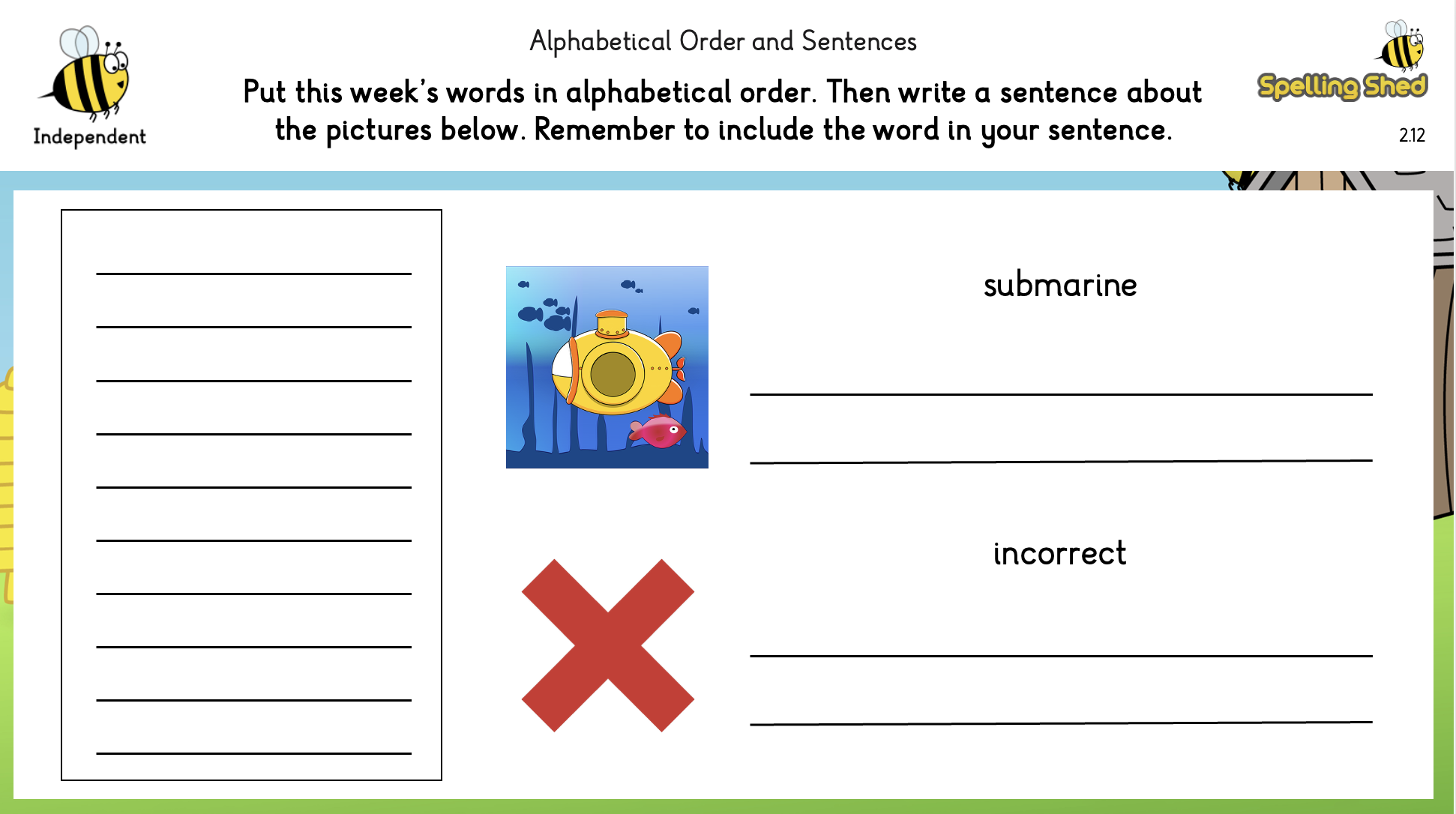 alphabetical order and sentence worksheet