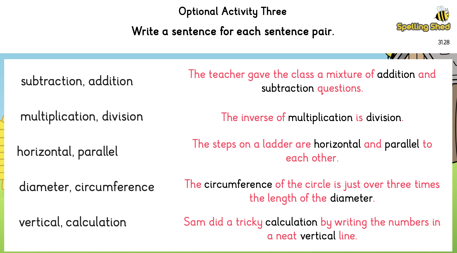 optional sentence pair worksheet